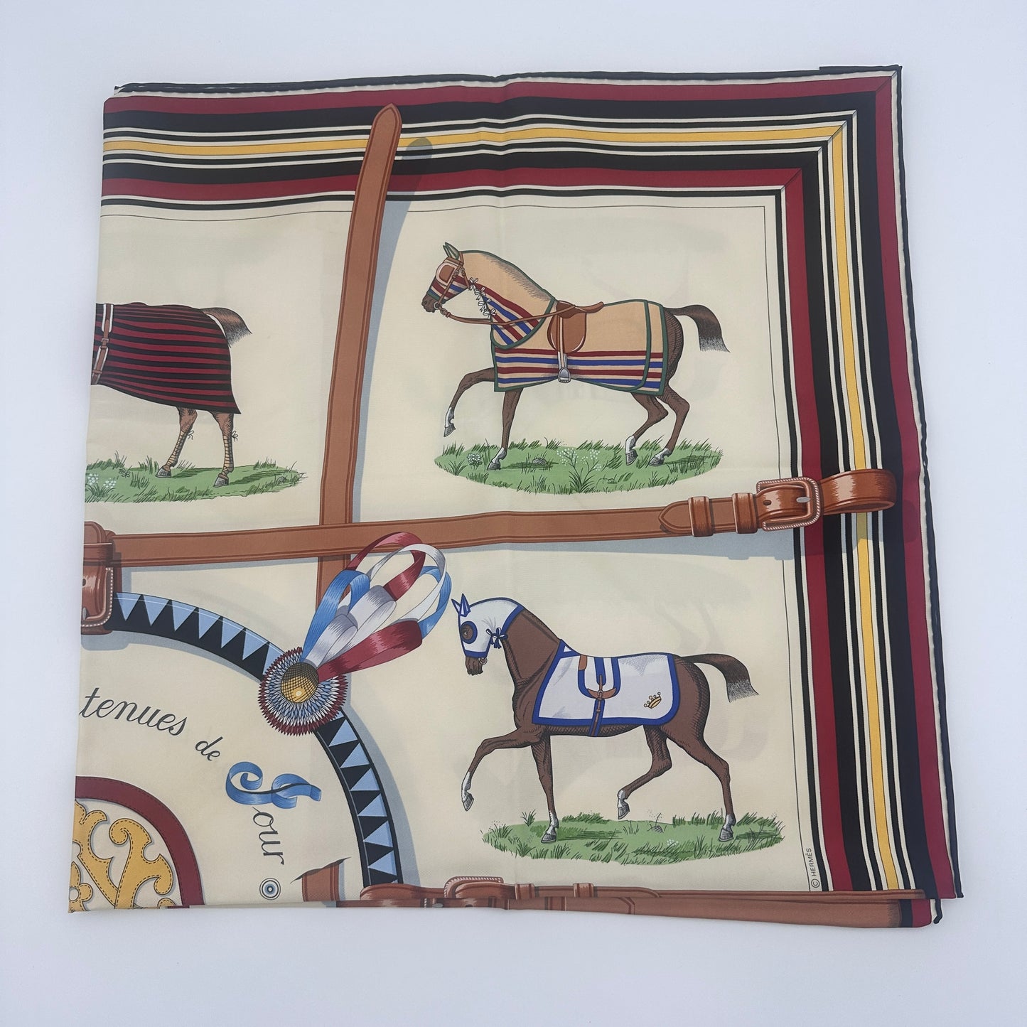 90cm Silk Horse Print Square Scarf