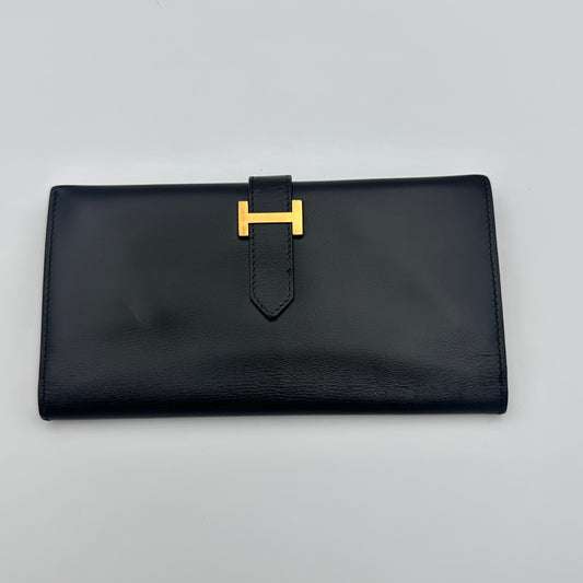 Box Leather Bearn Gusset Wallet Black