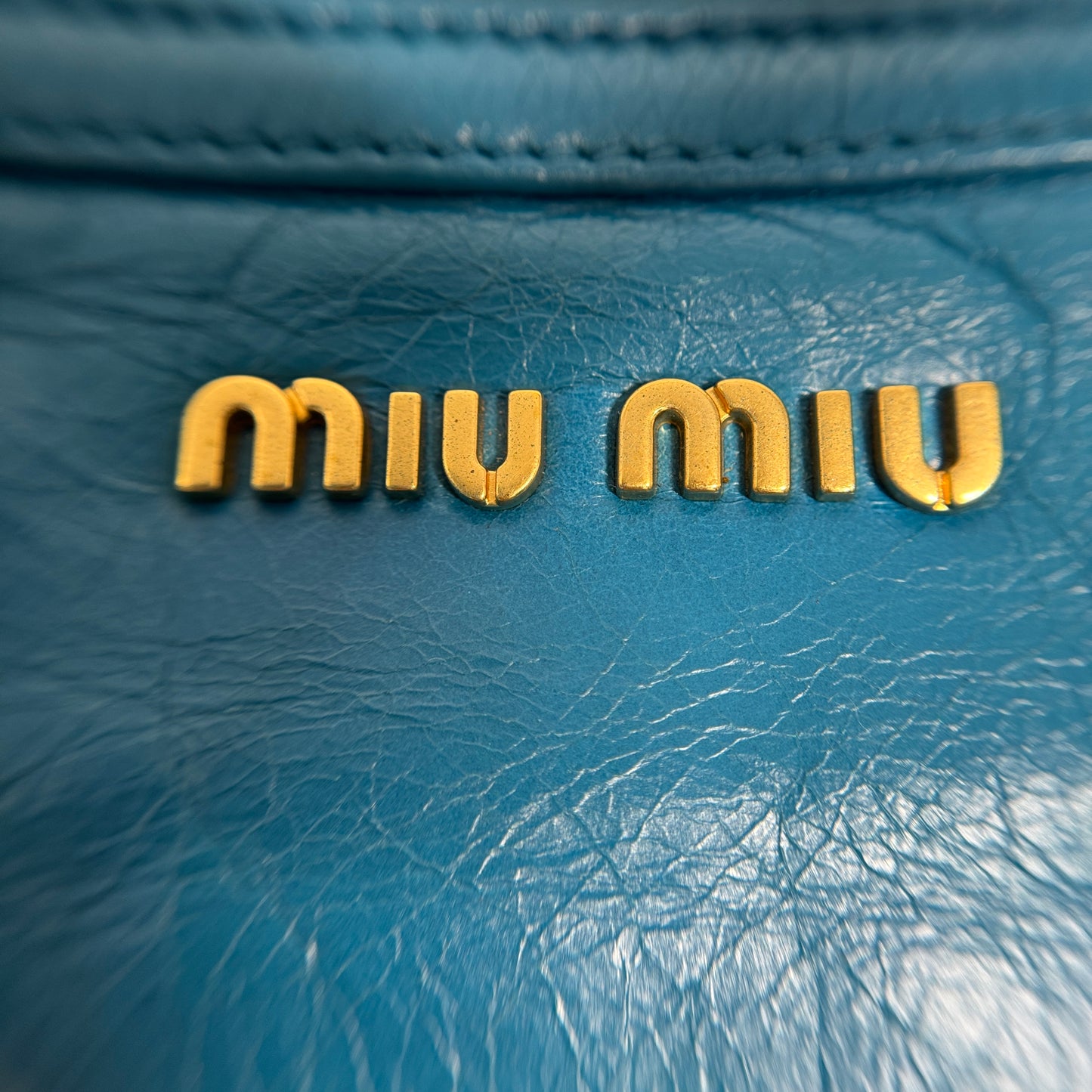 Blue Glazed Leather Front Zip Tote