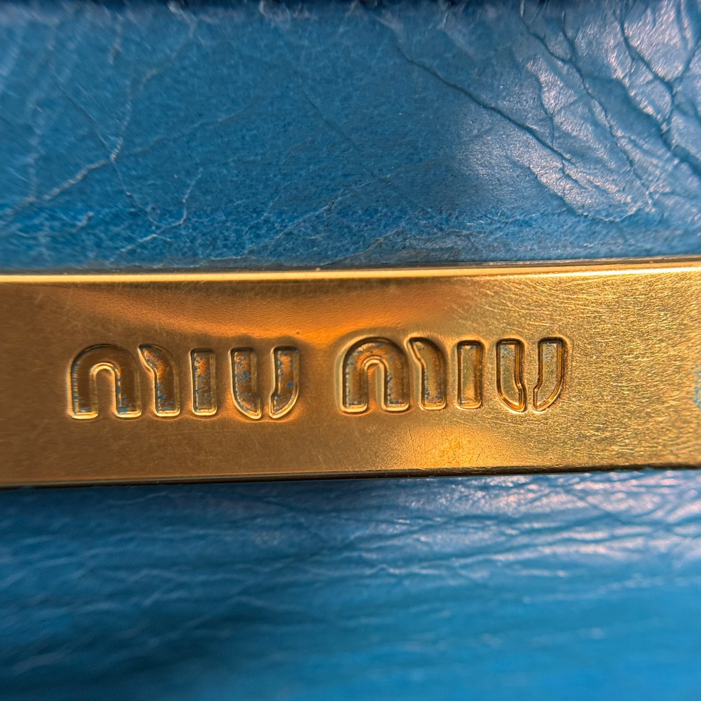 Blue Glazed Leather Front Zip Tote