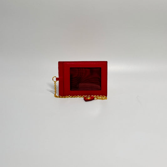 Prada red pink card holder wallet