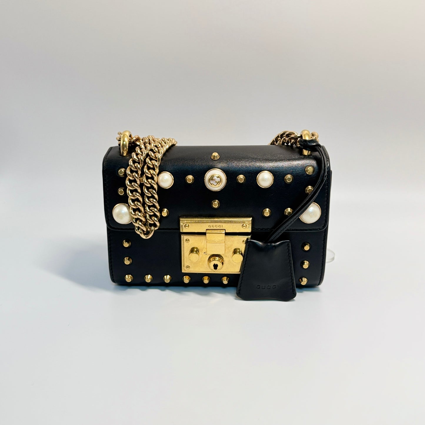 Pearly Padlock Shoulder Bag Studded Leather Small