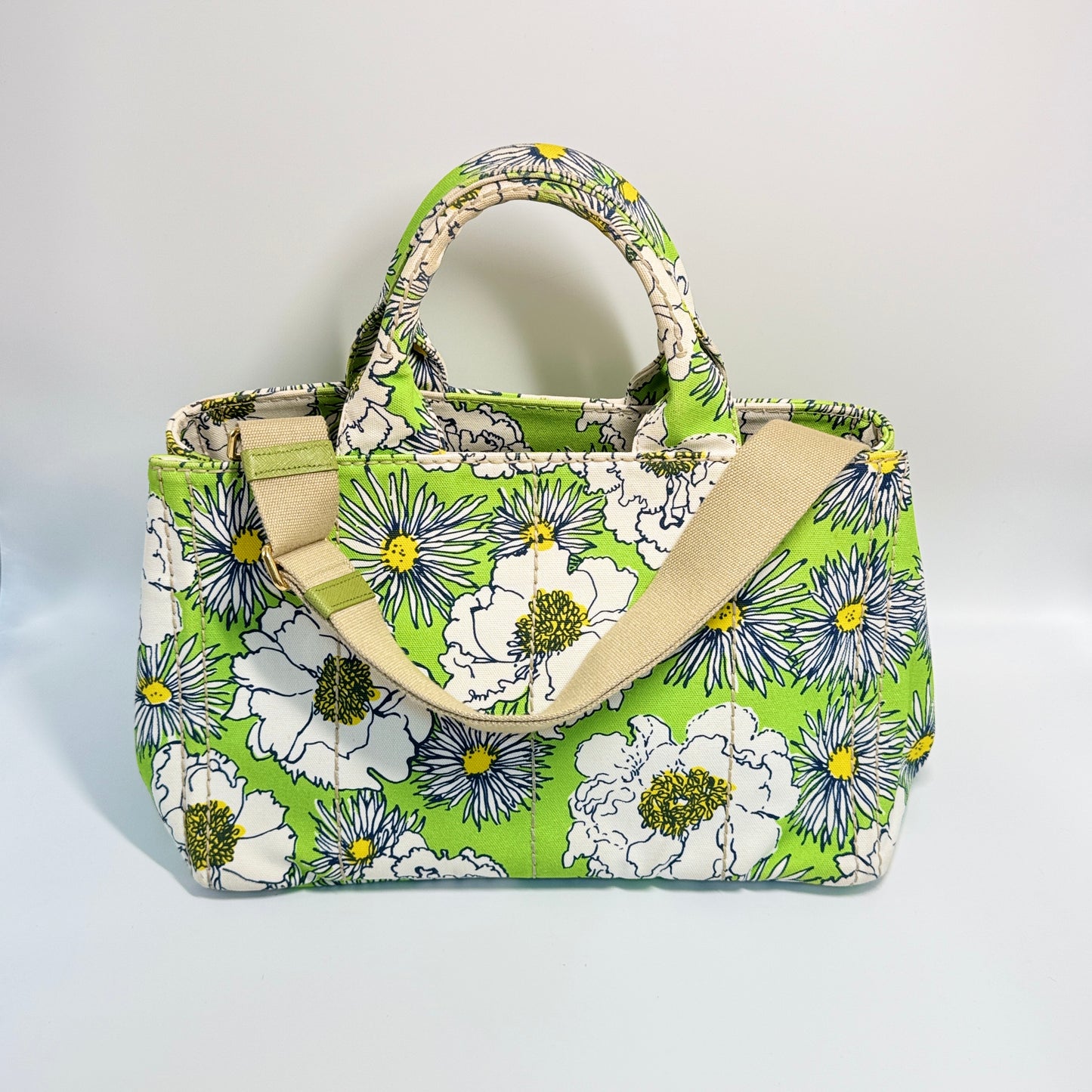 Floral Canvas Top Handle Bag Green