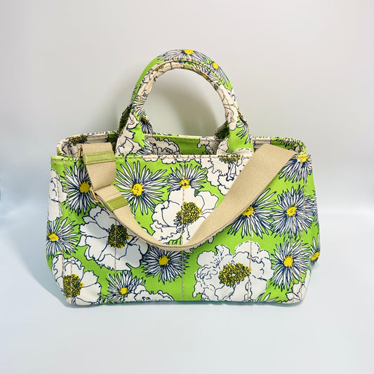 Floral Canvas Top Handle Bag Green