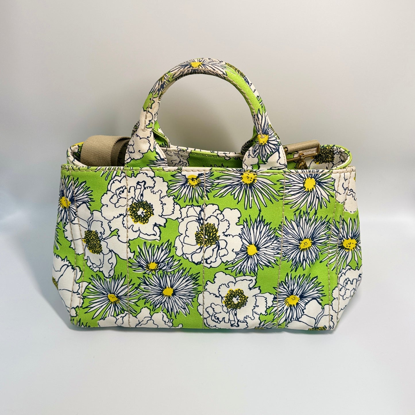 Floral Canvas Top Handle Bag Green