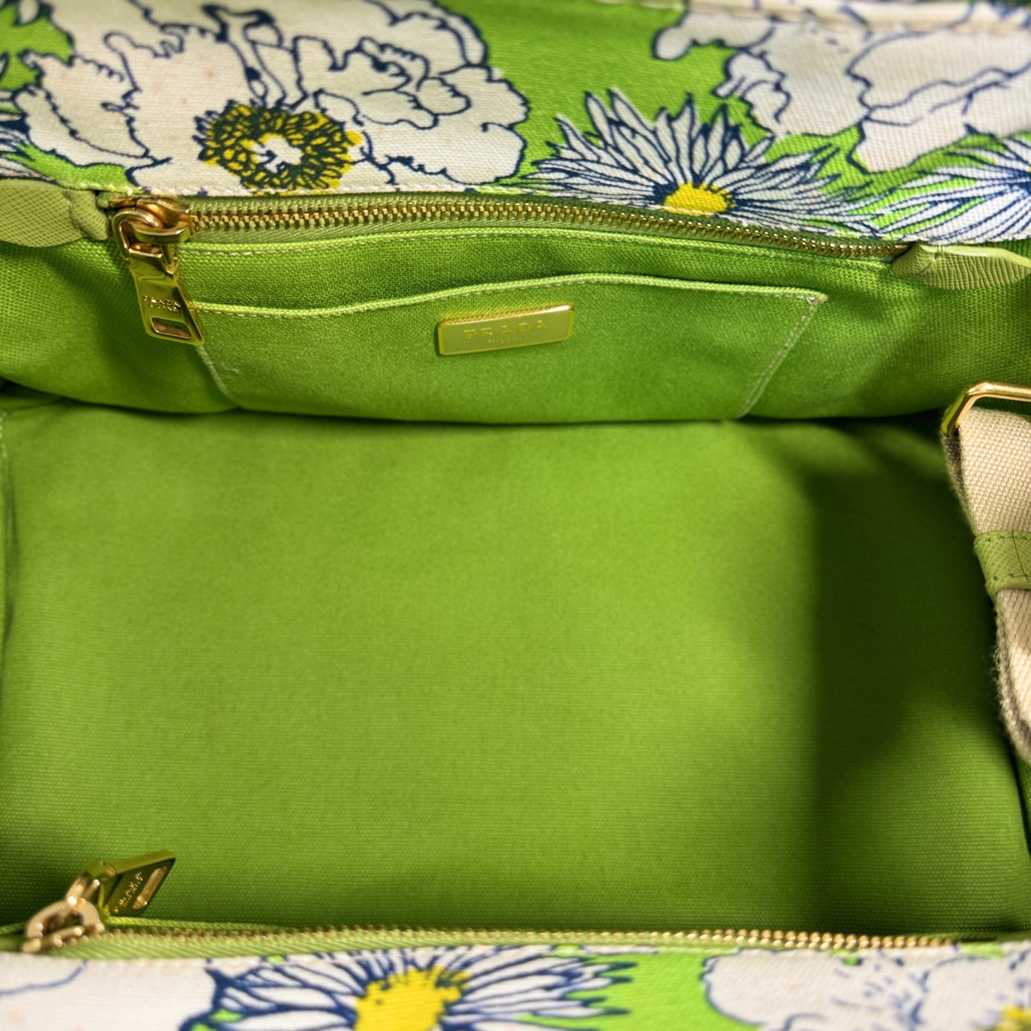 Floral Canvas Top Handle Bag Green
