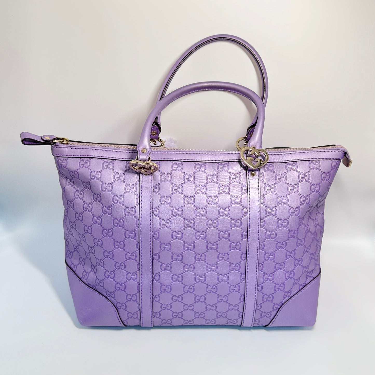 Metallic Guccissima Lovely Heart Tote Purple