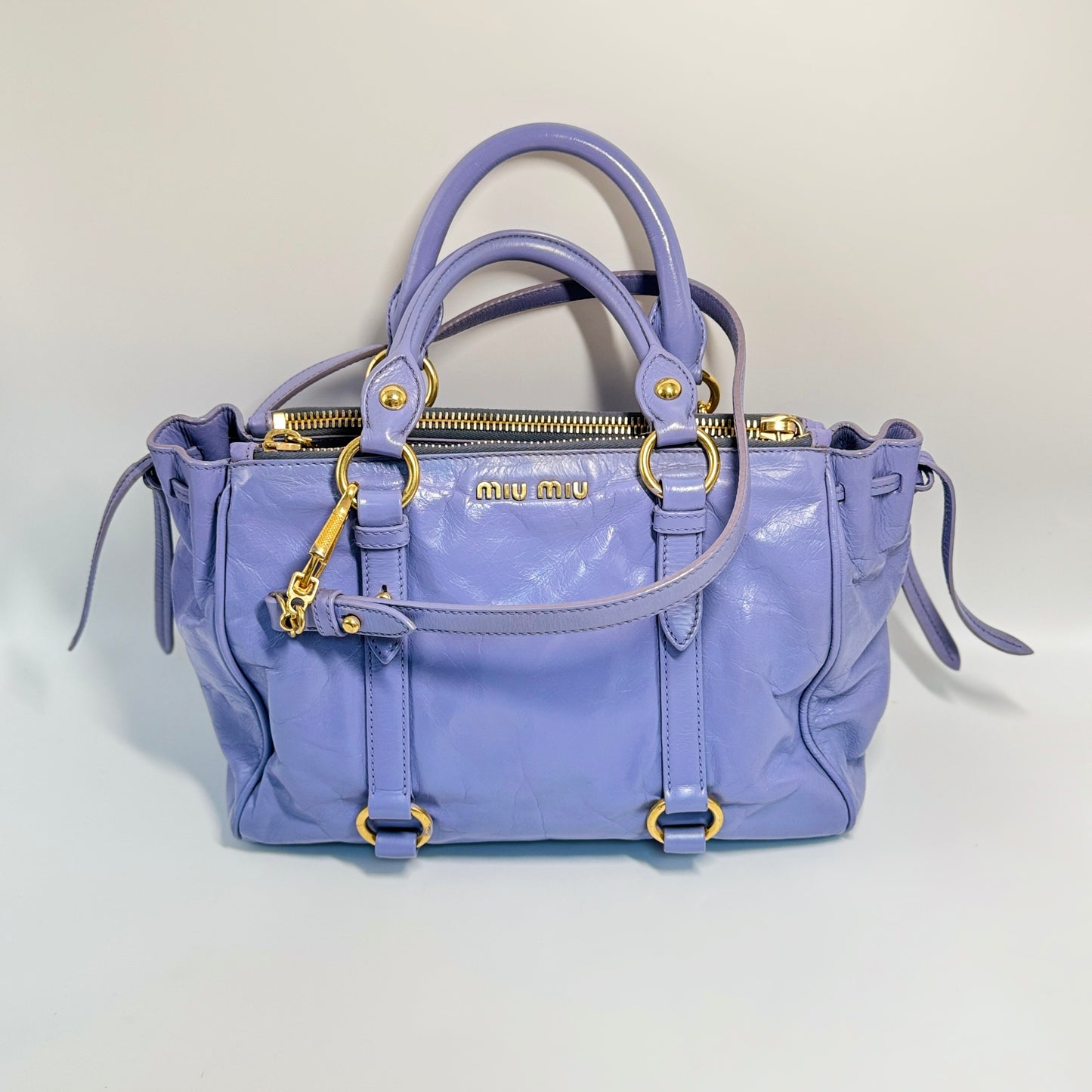 Purple Vitello Lux Leather Gathered Tote