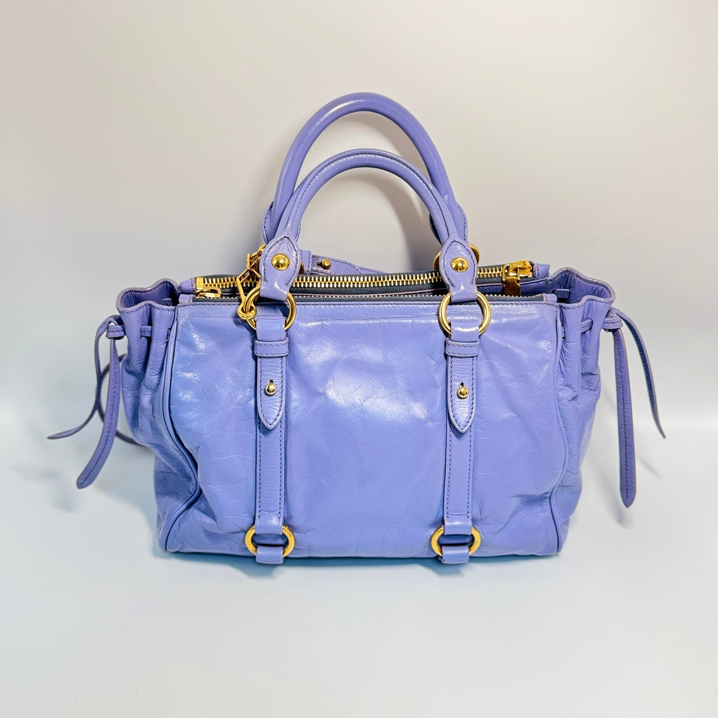 Purple Vitello Lux Leather Gathered Tote