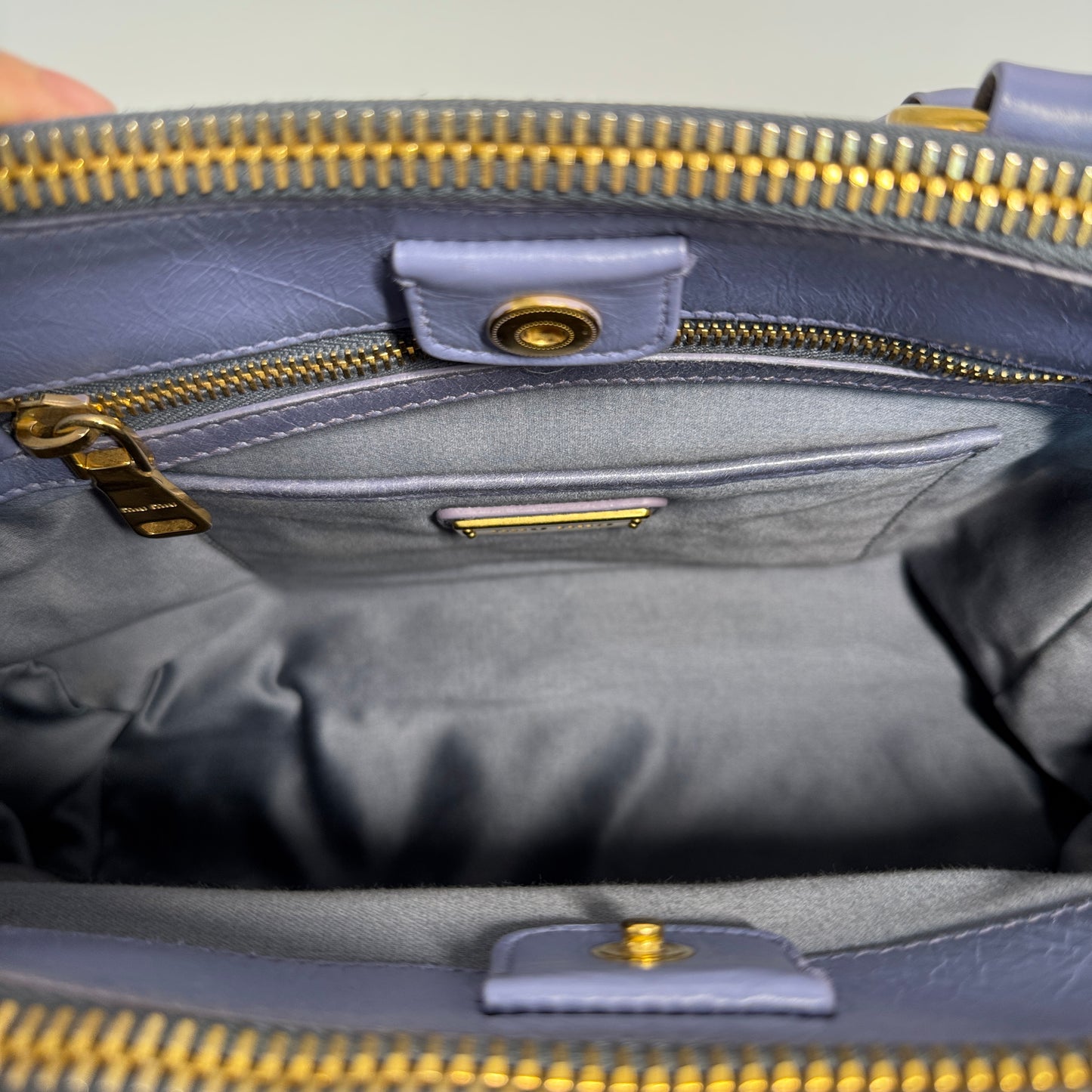 Purple Vitello Lux Leather Gathered Tote