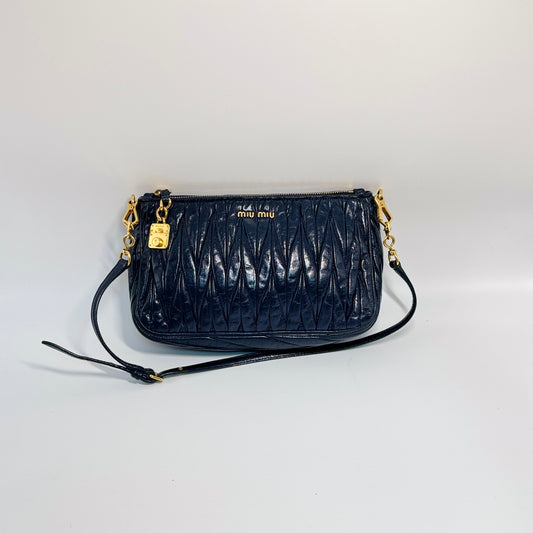 Matelassé leather handbag Navy