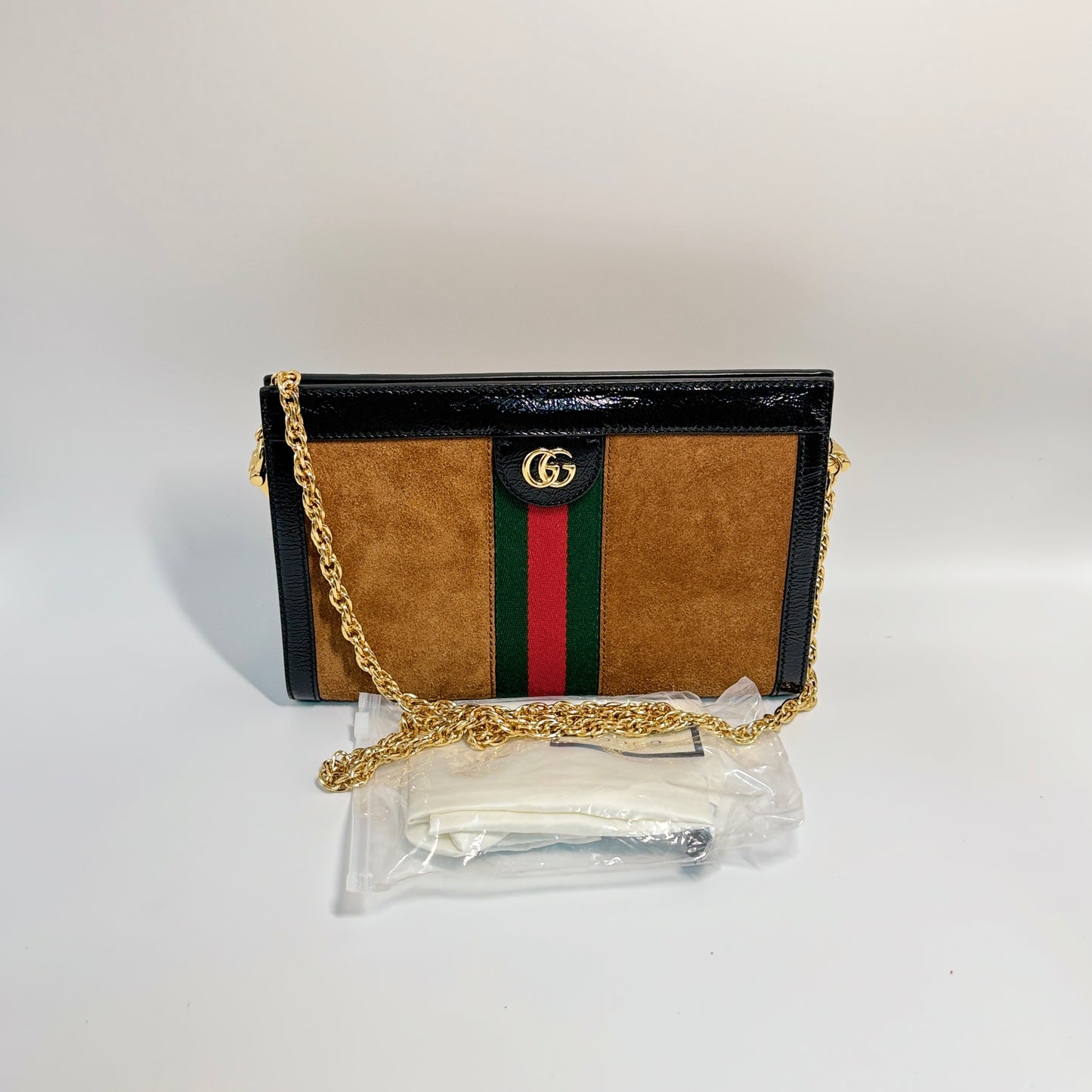 Ophidia Chain Shoulder Bag Suede Brown