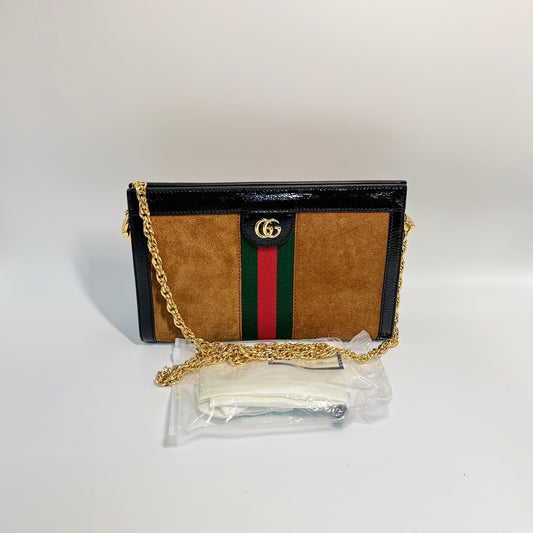 Ophidia Chain Shoulder Bag Suede Brown