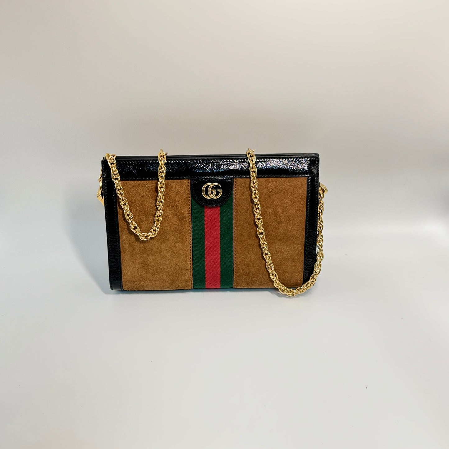 Ophidia Chain Shoulder Bag Suede Brown