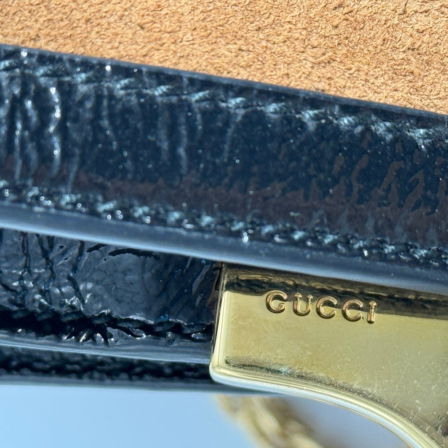 Ophidia Chain Shoulder Bag Suede Brown