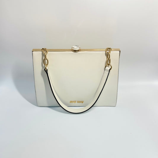 Calfskin Top Handle Bag Cream White