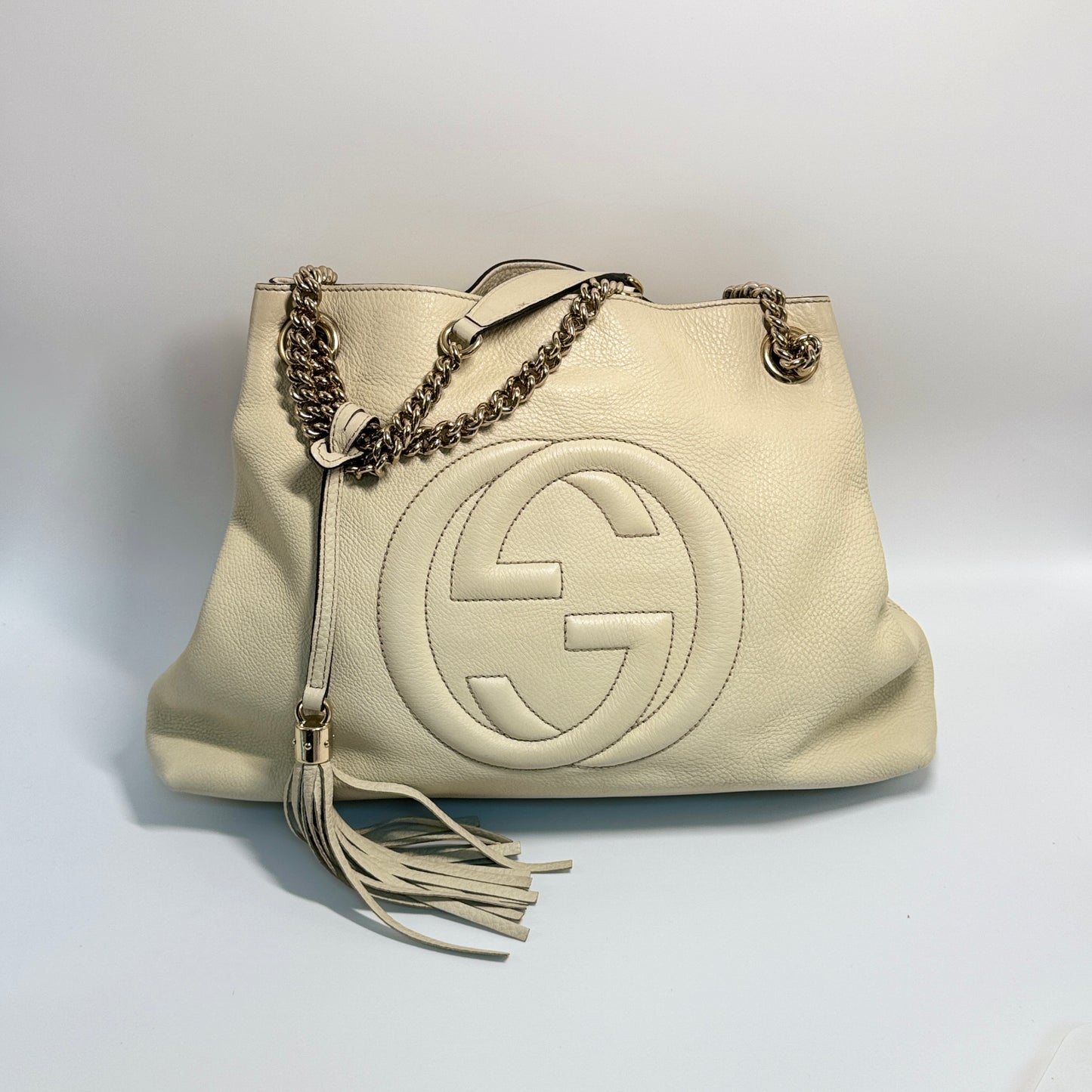 GUCCI Soho Chain Shoulder Bag Leather White