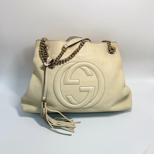 GUCCI Soho Chain Shoulder Bag Leather White
