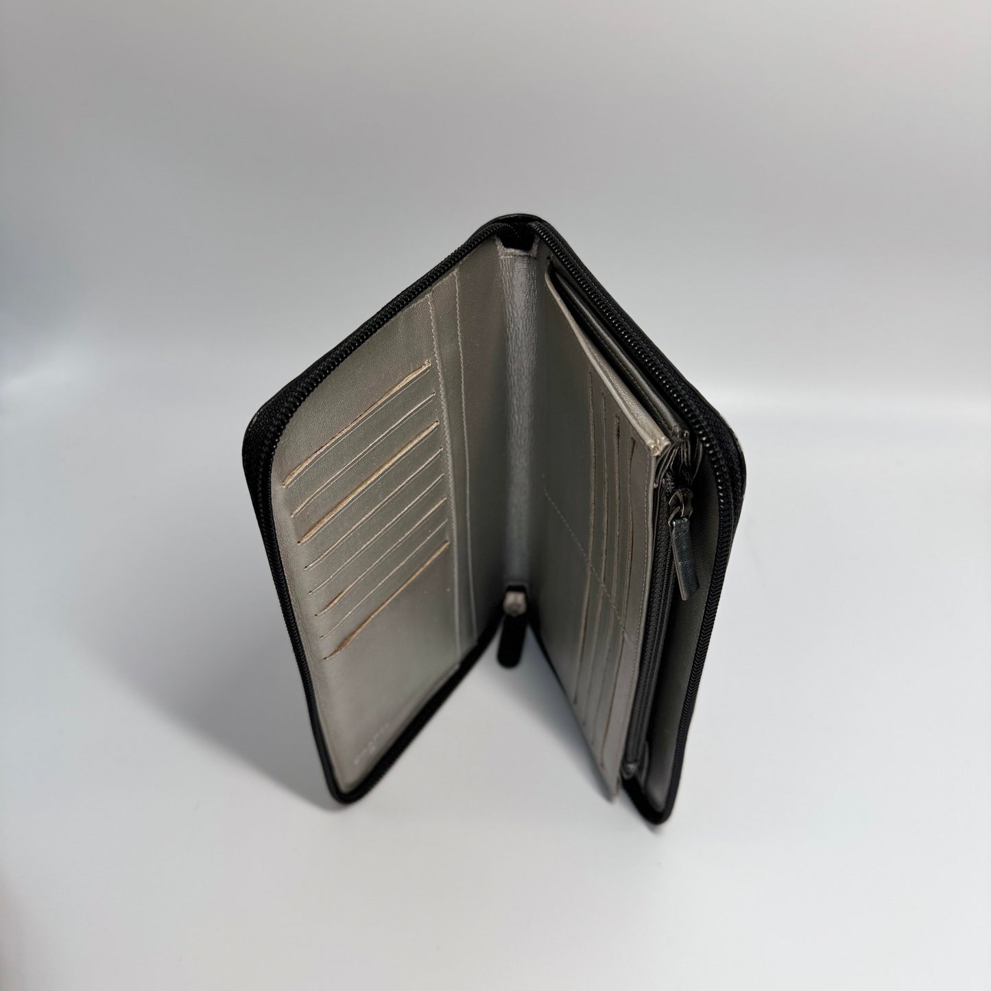 Lambskin Camellia Embossed Large Zip Around Wallet Black