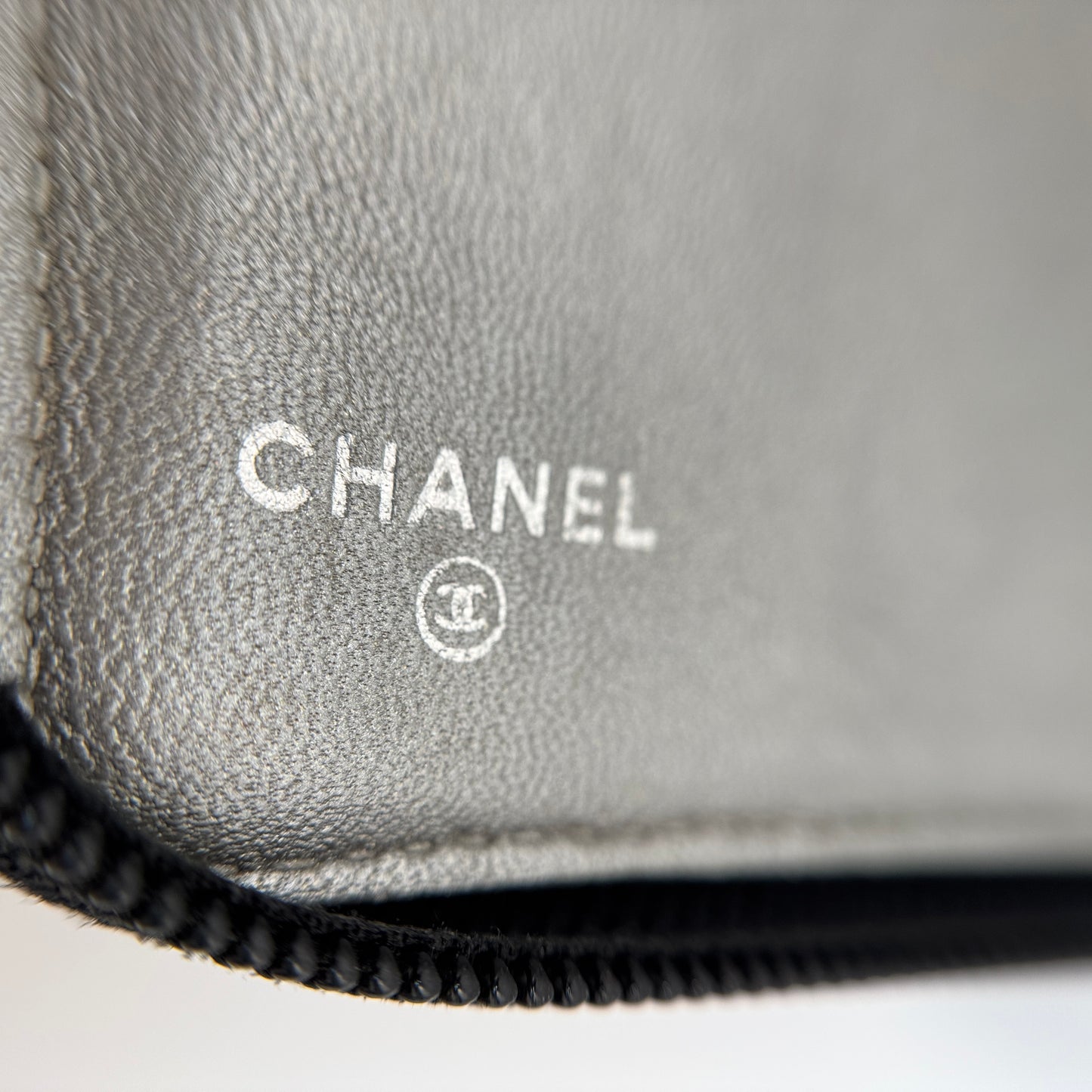 Lambskin Camellia Embossed Large Zip Around Wallet Black