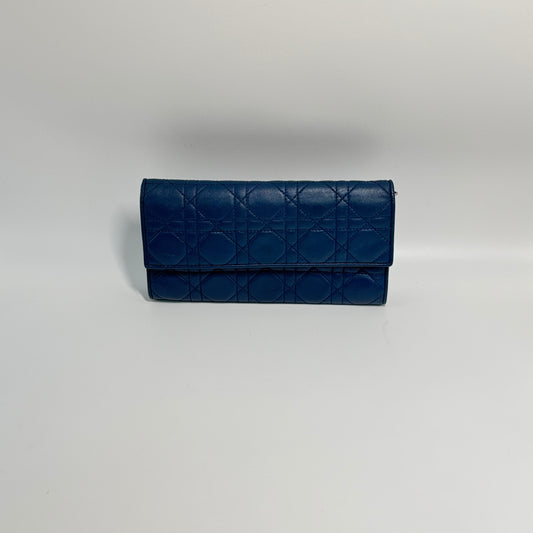 Cannage Leather Long Wallet Navy