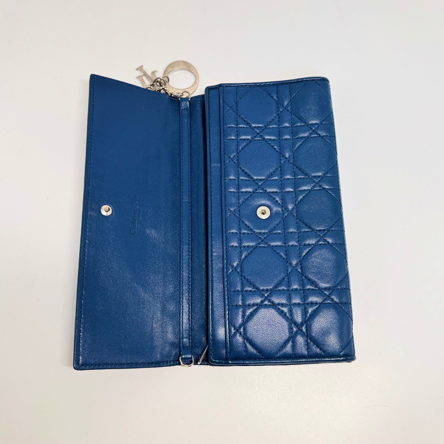 Cannage Leather Long Wallet Navy