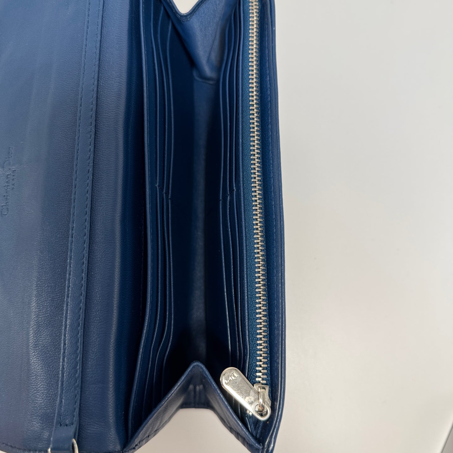 Cannage Leather Long Wallet Navy