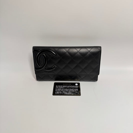 Calfskin Quilted Cambon Gusset Flap Wallet Black