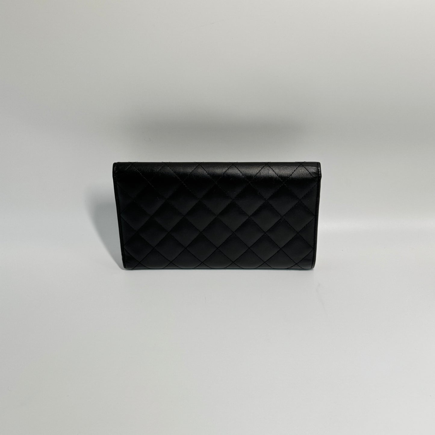 Calfskin Quilted Cambon Gusset Flap Wallet Black