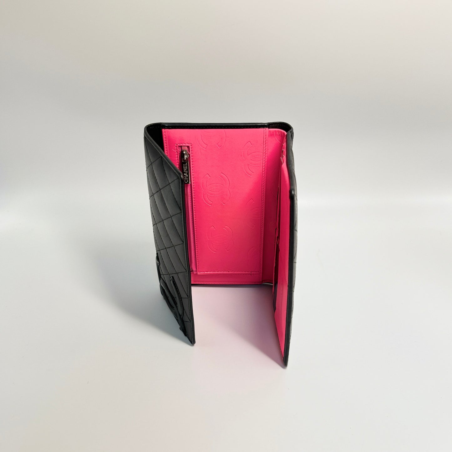 Calfskin Quilted Cambon Gusset Flap Wallet Black