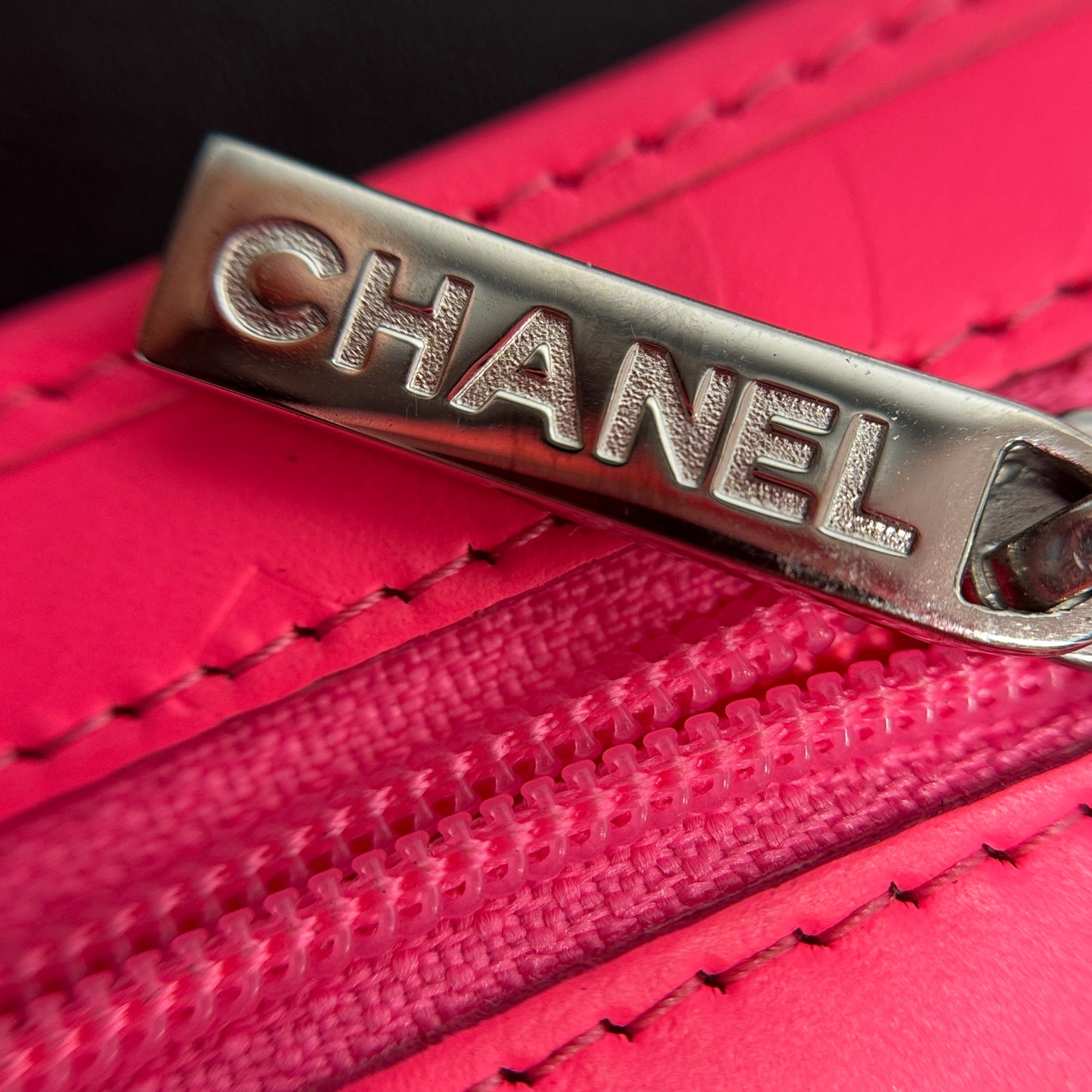 Calfskin Quilted Cambon Gusset Flap Wallet Black