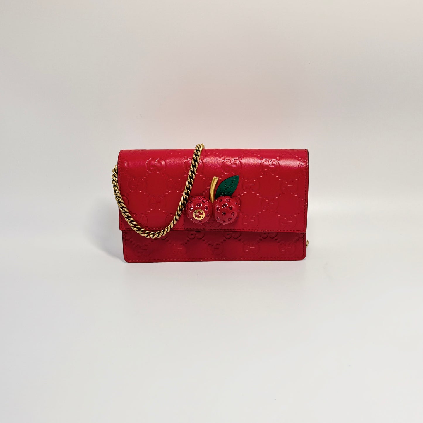 Guccissima Mini Cherry Chain Bag Hibiscus Red
