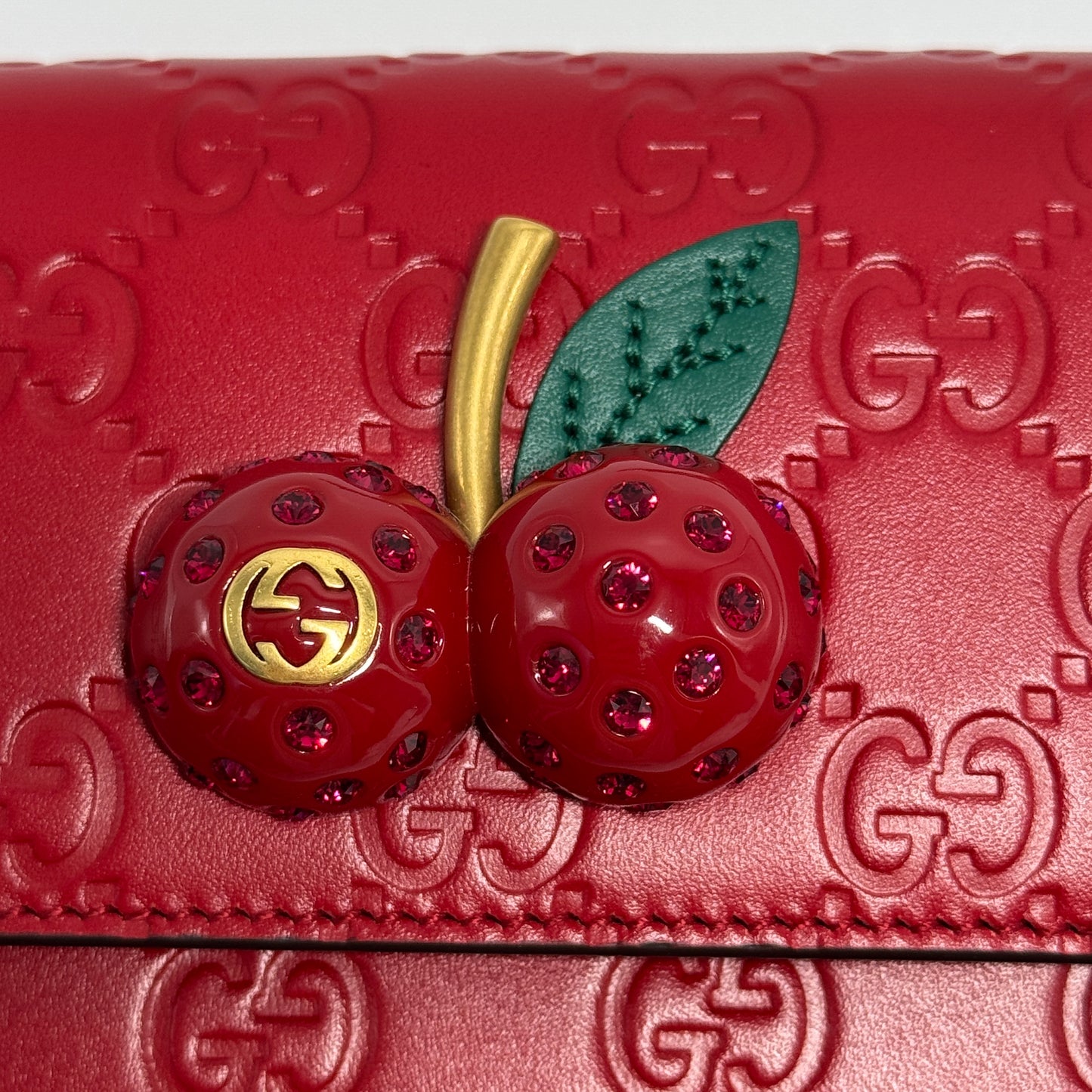 Guccissima Mini Cherry Chain Bag Hibiscus Red