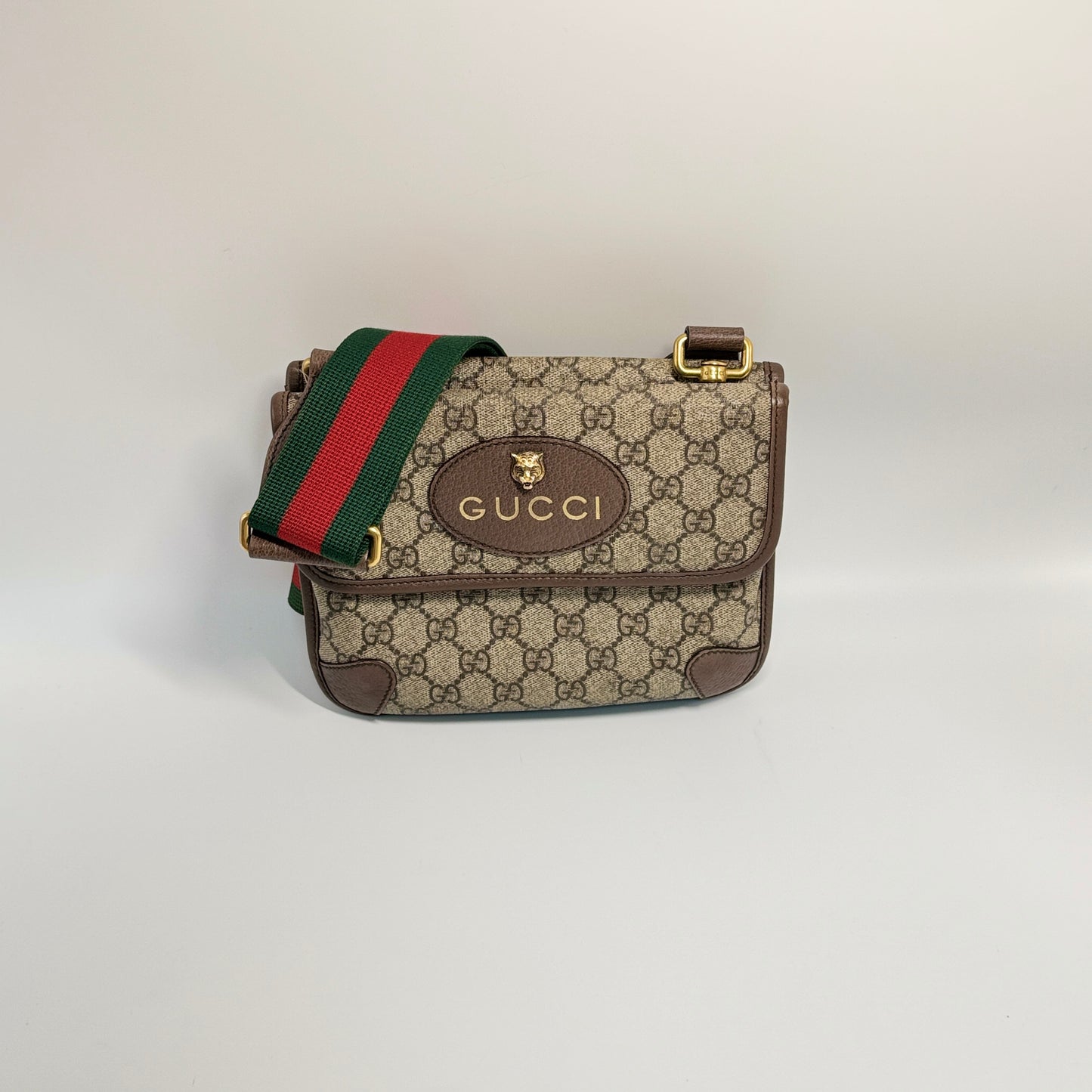 GG Supreme Monogram Web Small Neo Vintage Double Flap Messenger Bag Beige New Acero