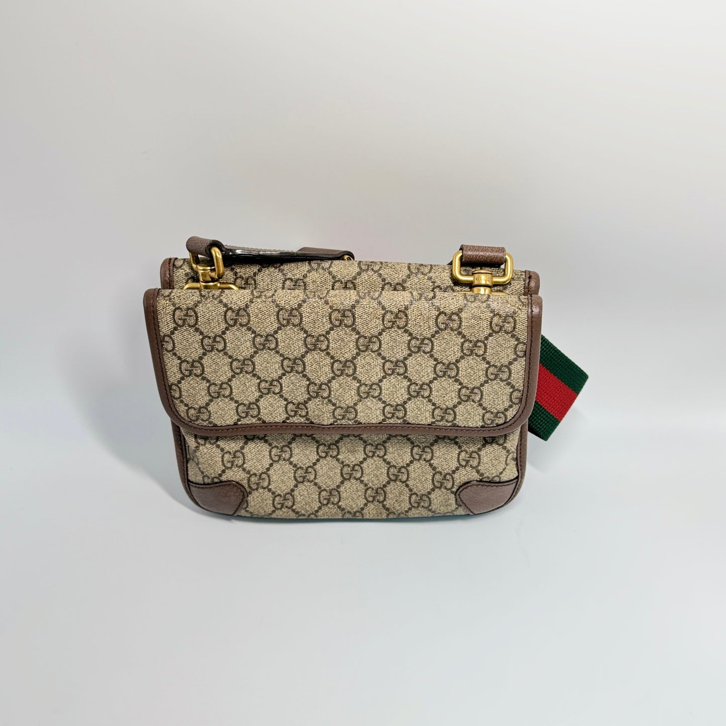 GG Supreme Monogram Web Small Neo Vintage Double Flap Messenger Bag Beige New Acero