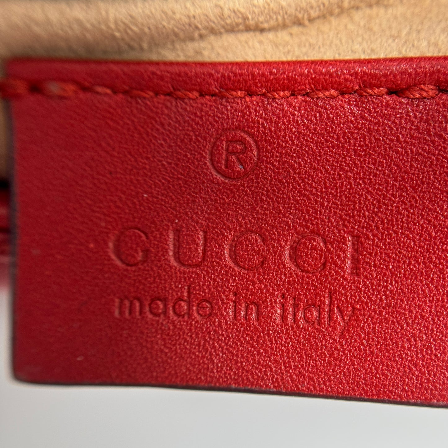 Calfskin Matelasse Super Mini GG Marmont Shoulder Bag Hibiscus Red