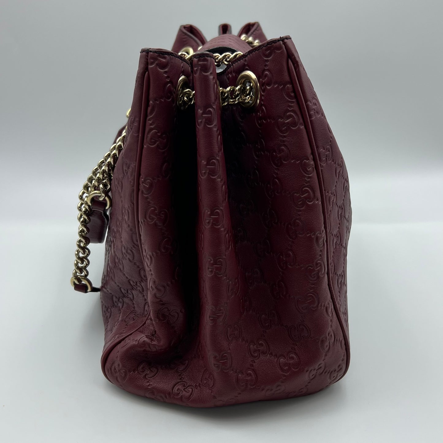 Leather Emily Large Horsebit Accent Shoulder Bag Wine Red