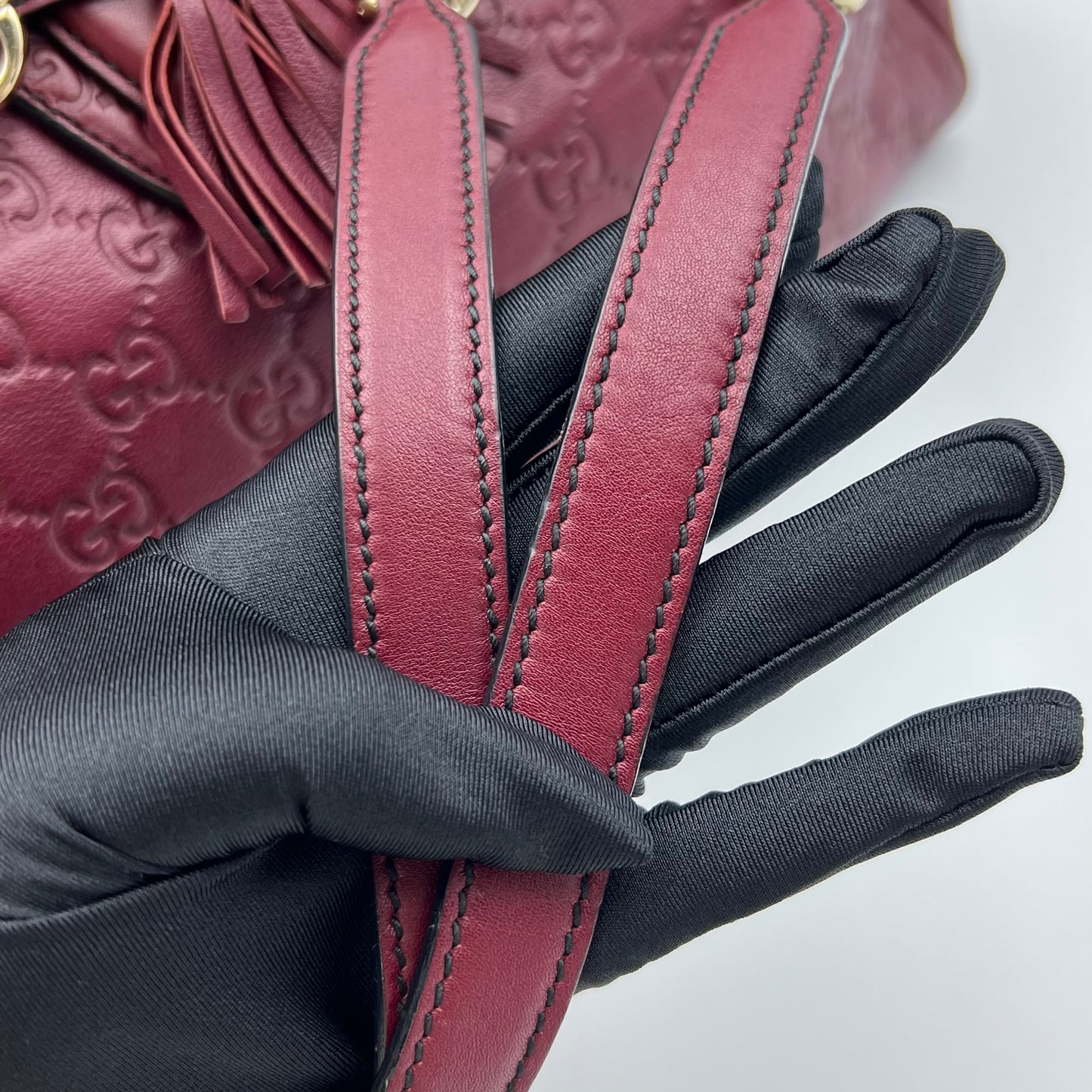 Leather Emily Large Horsebit Accent Shoulder Bag Wine Red