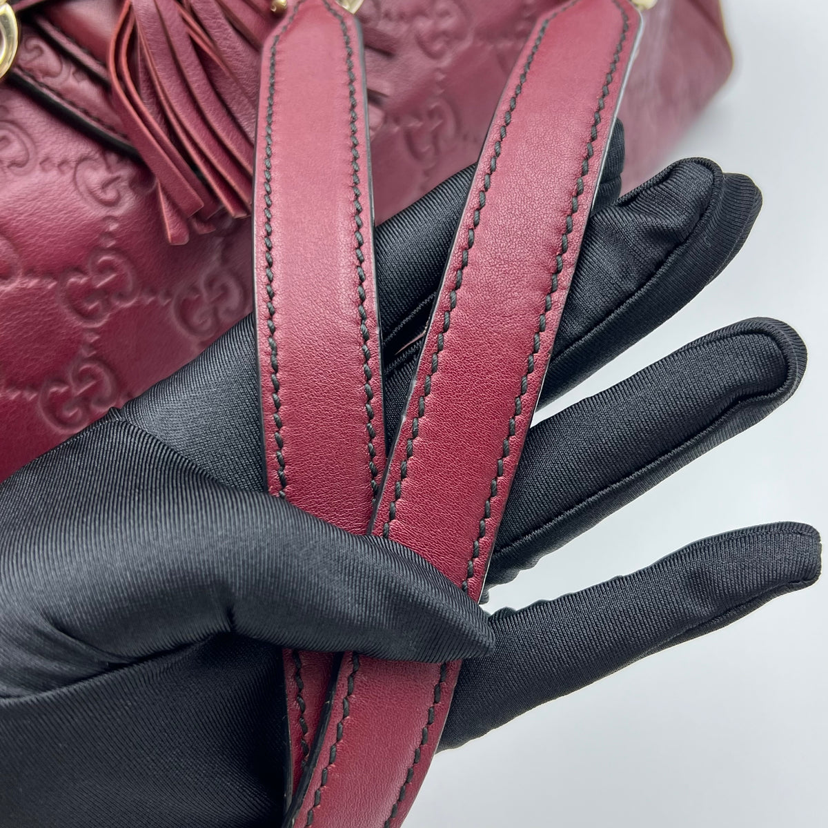 Gucci Leather Emily Large Horsebit Accent Shoulder Bag Wine Red — view 8 of 9 Leather Emily Large Horsebit Accent Shoulder Bag Wine Red, view 8 of 9