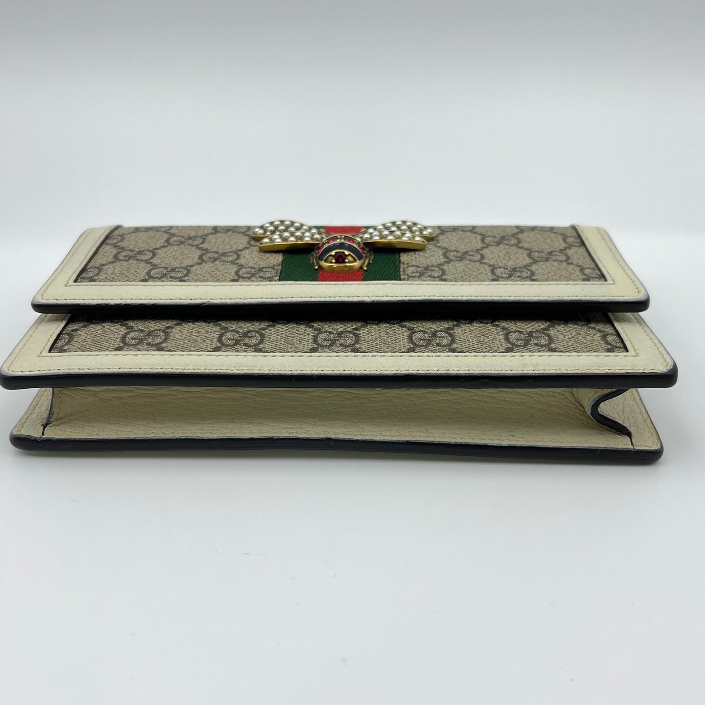 GG Supreme Monogram Web Queen Margaret Chain Wallet White