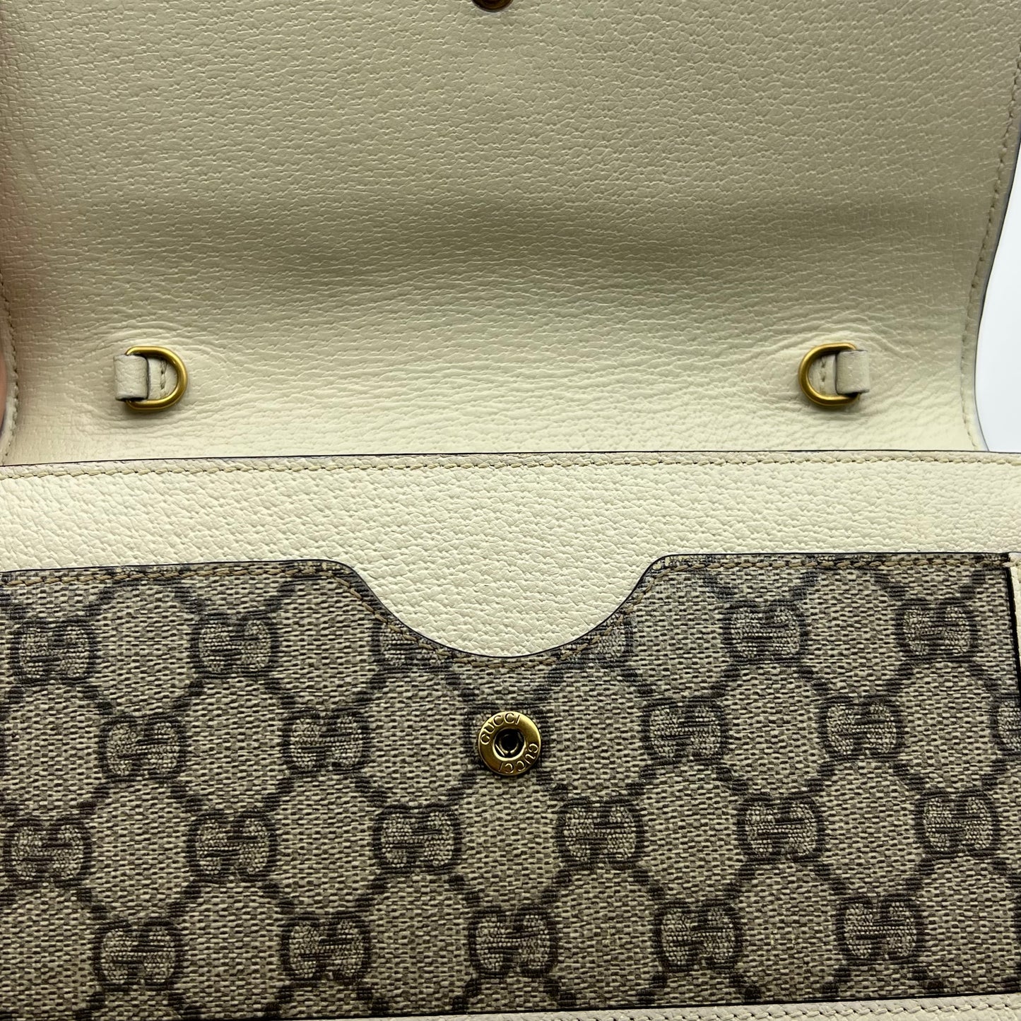 GG Supreme Monogram Web Queen Margaret Chain Wallet White