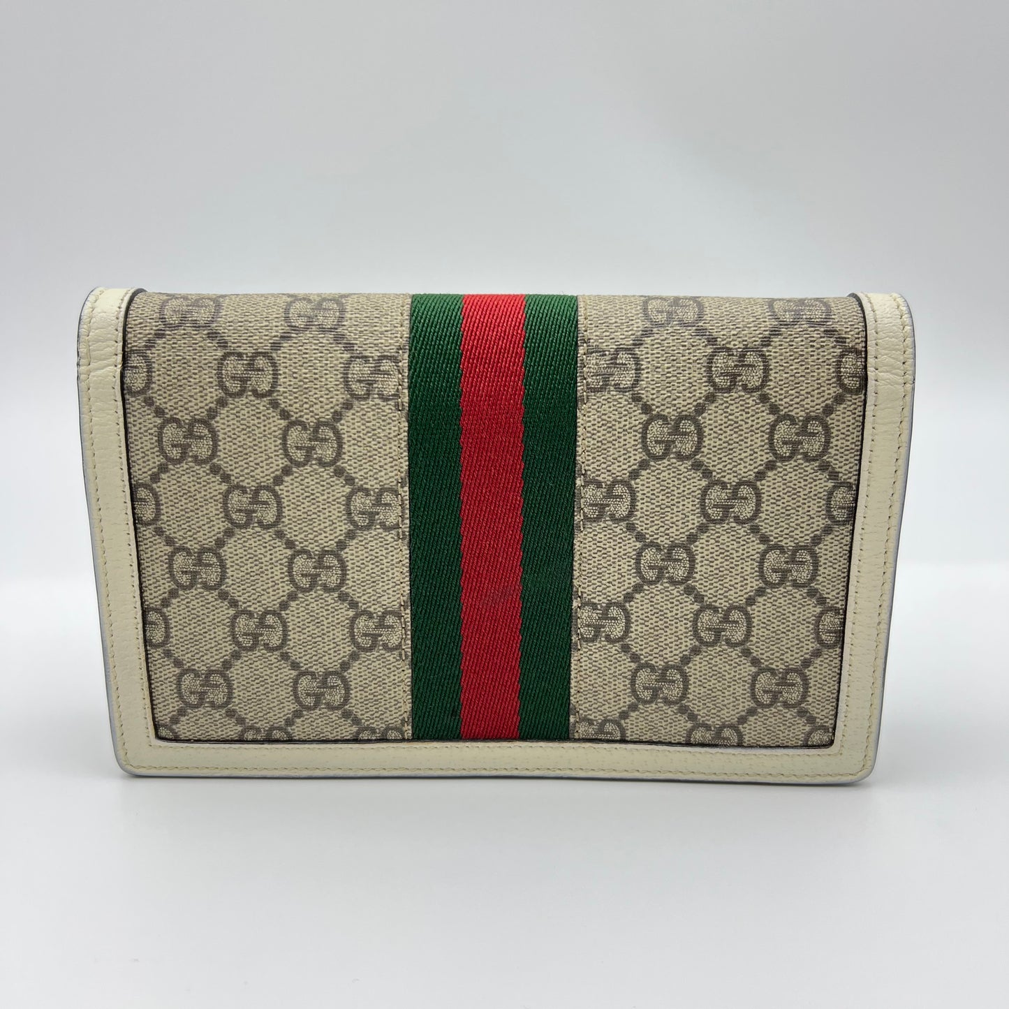 GG Supreme Monogram Web Queen Margaret Chain Wallet White