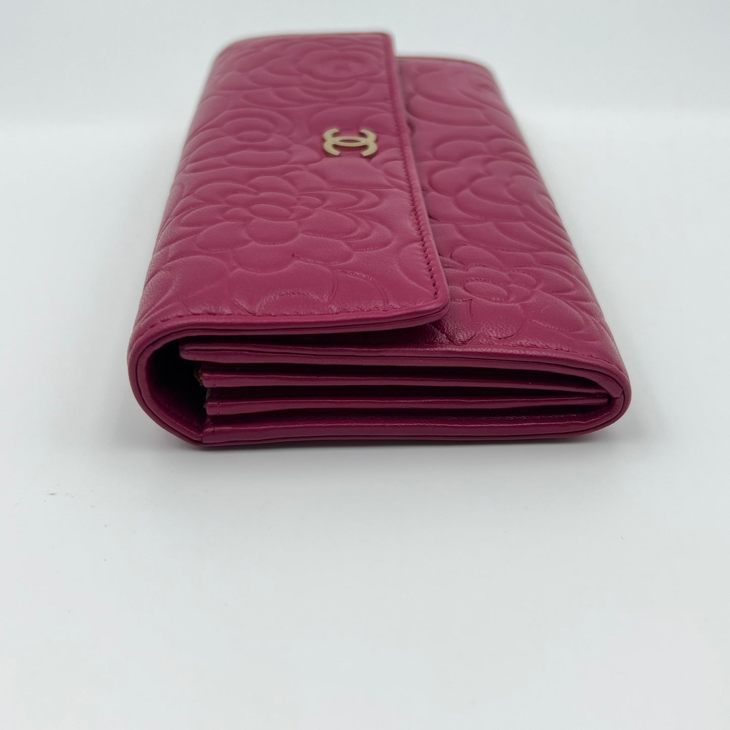 Lambskin Camellia Large Flap Wallet Fuchsia