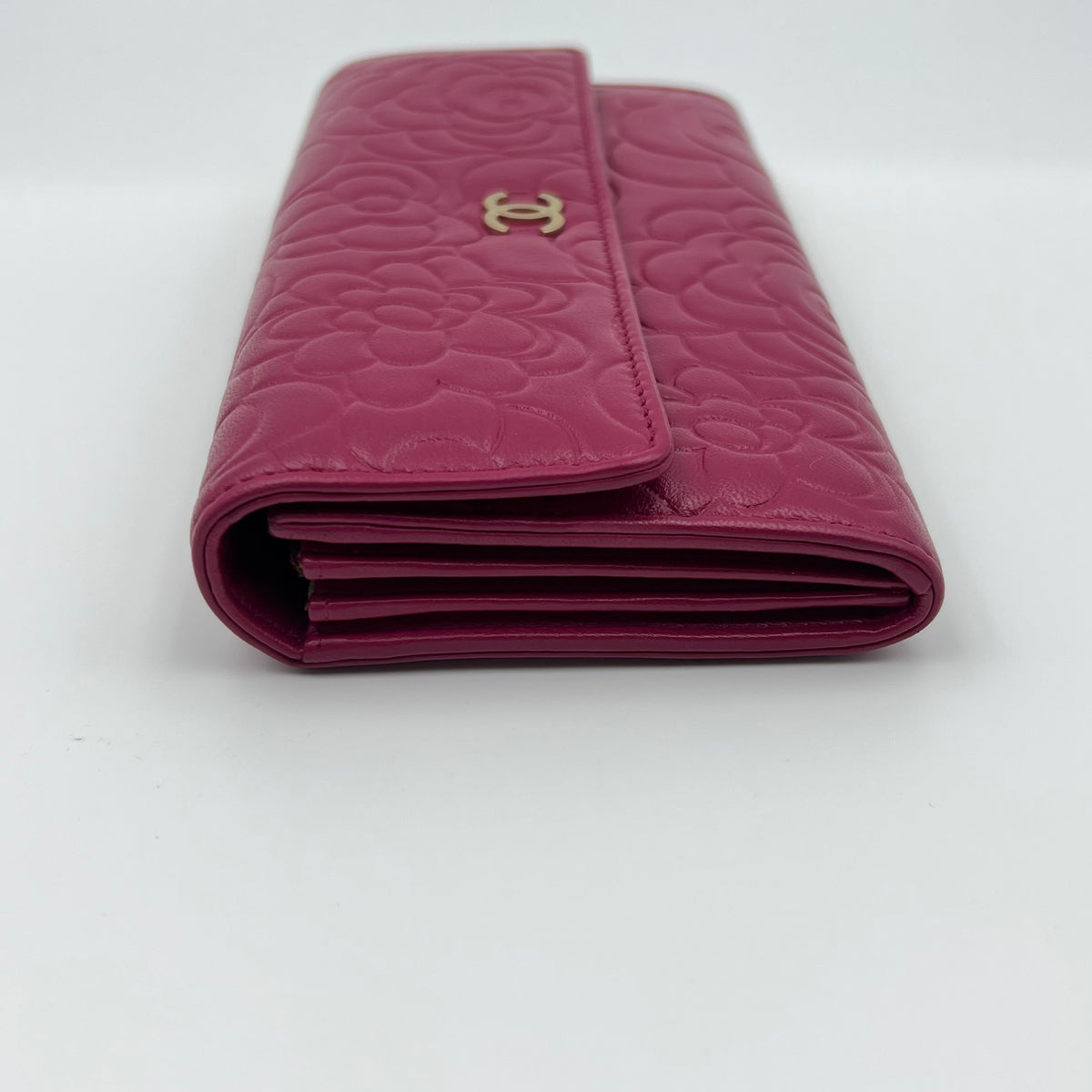 Chanel Lambskin Camellia Large Flap Wallet Fuchsia — view 3 of 9 Lambskin Camellia Large Flap Wallet Fuchsia, view 3 of 9