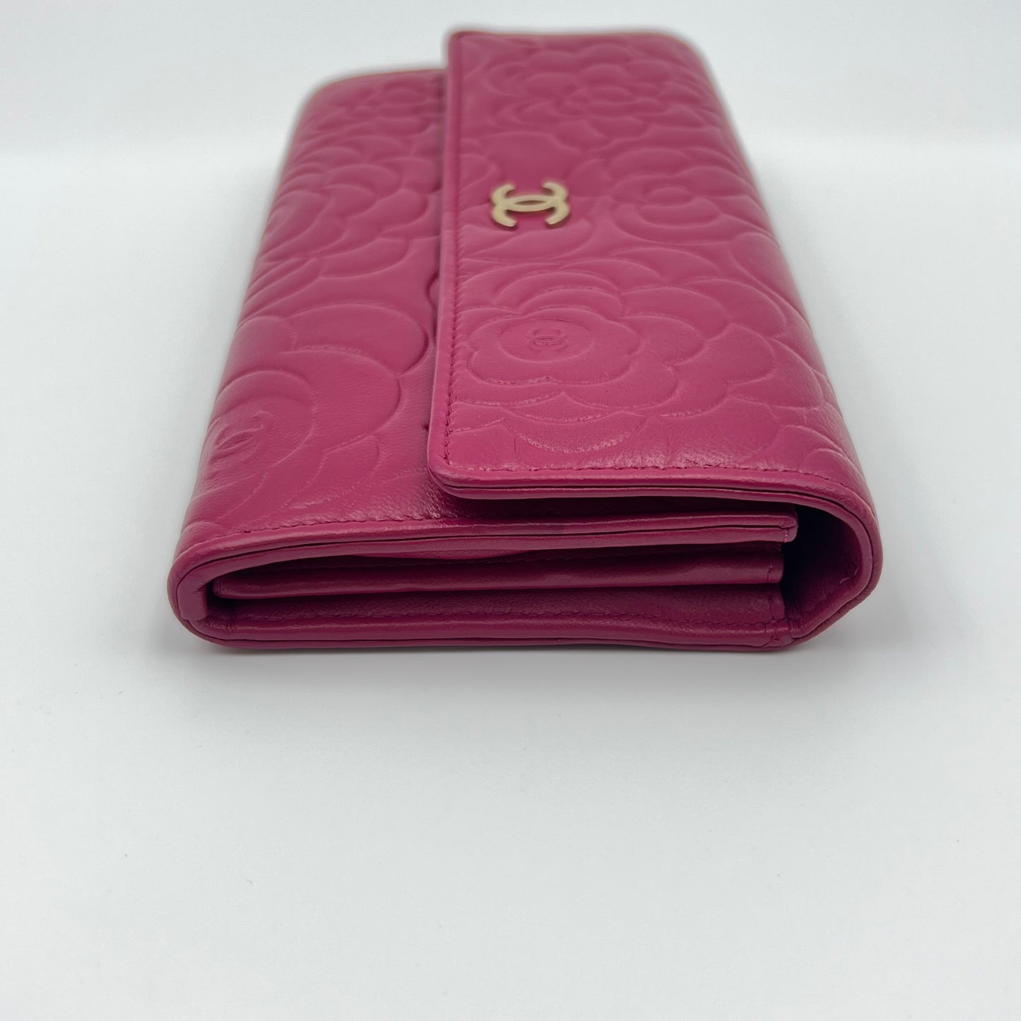 Lambskin Camellia Large Flap Wallet Fuchsia