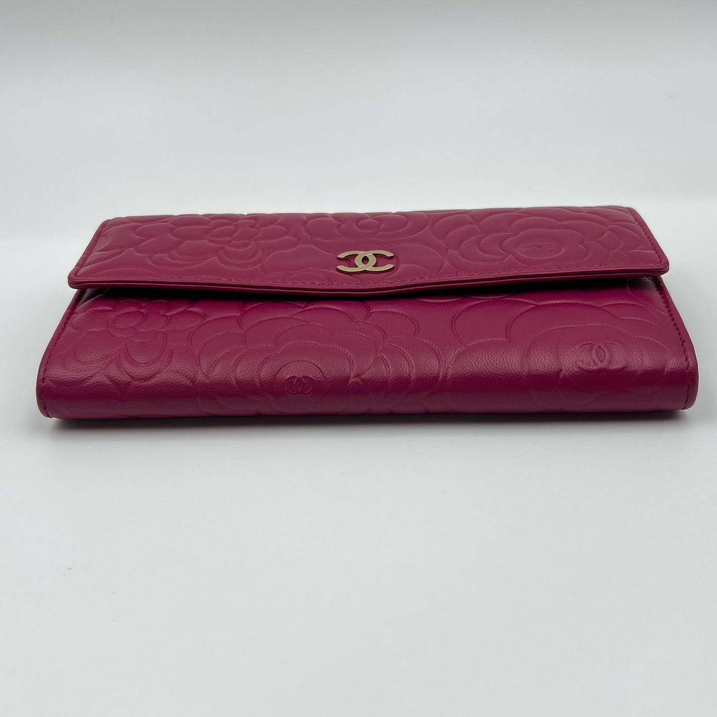 Lambskin Camellia Large Flap Wallet Fuchsia