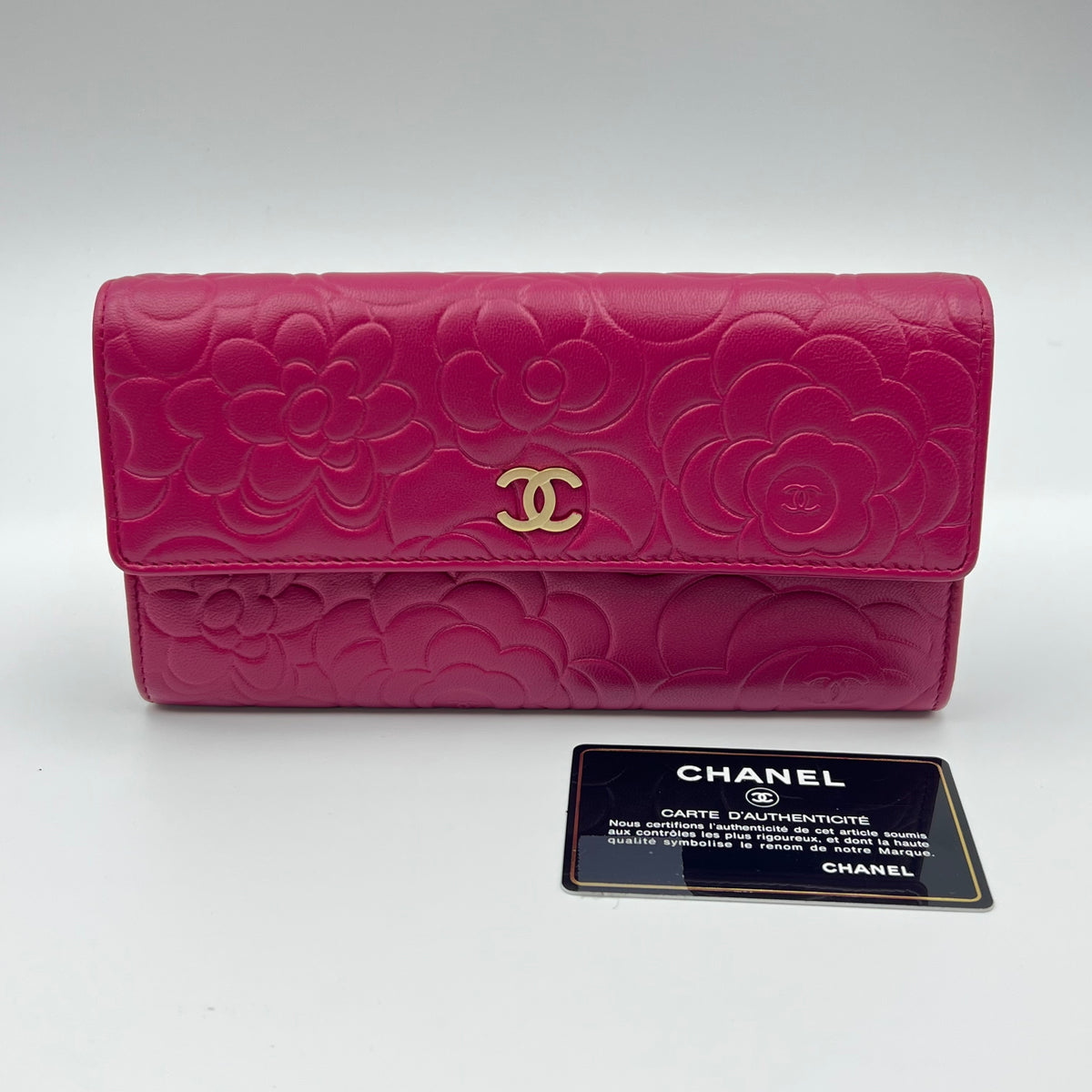 Chanel Lambskin Camellia Large Flap Wallet Fuchsia