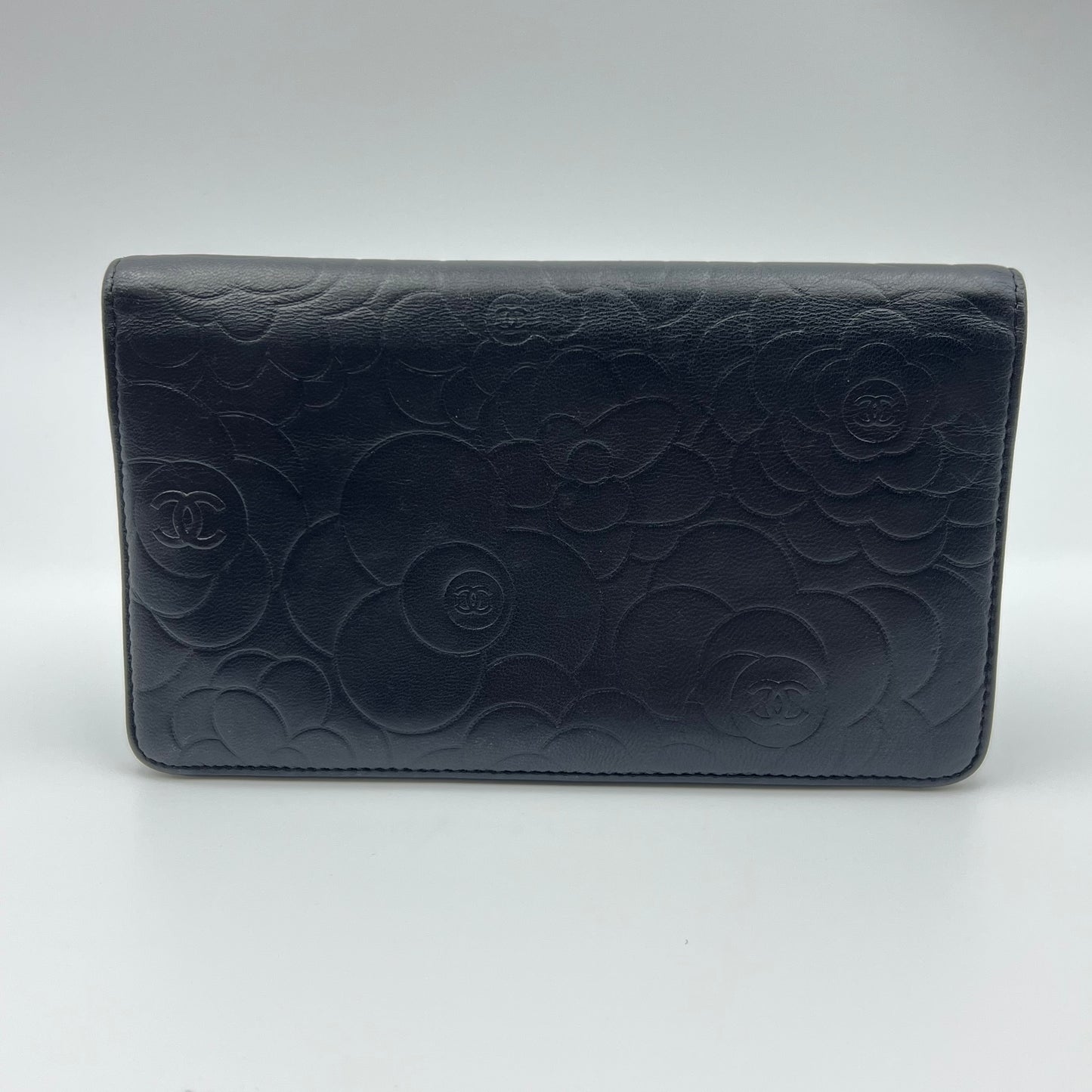 Camellia Lambskin Long Wallet Black
