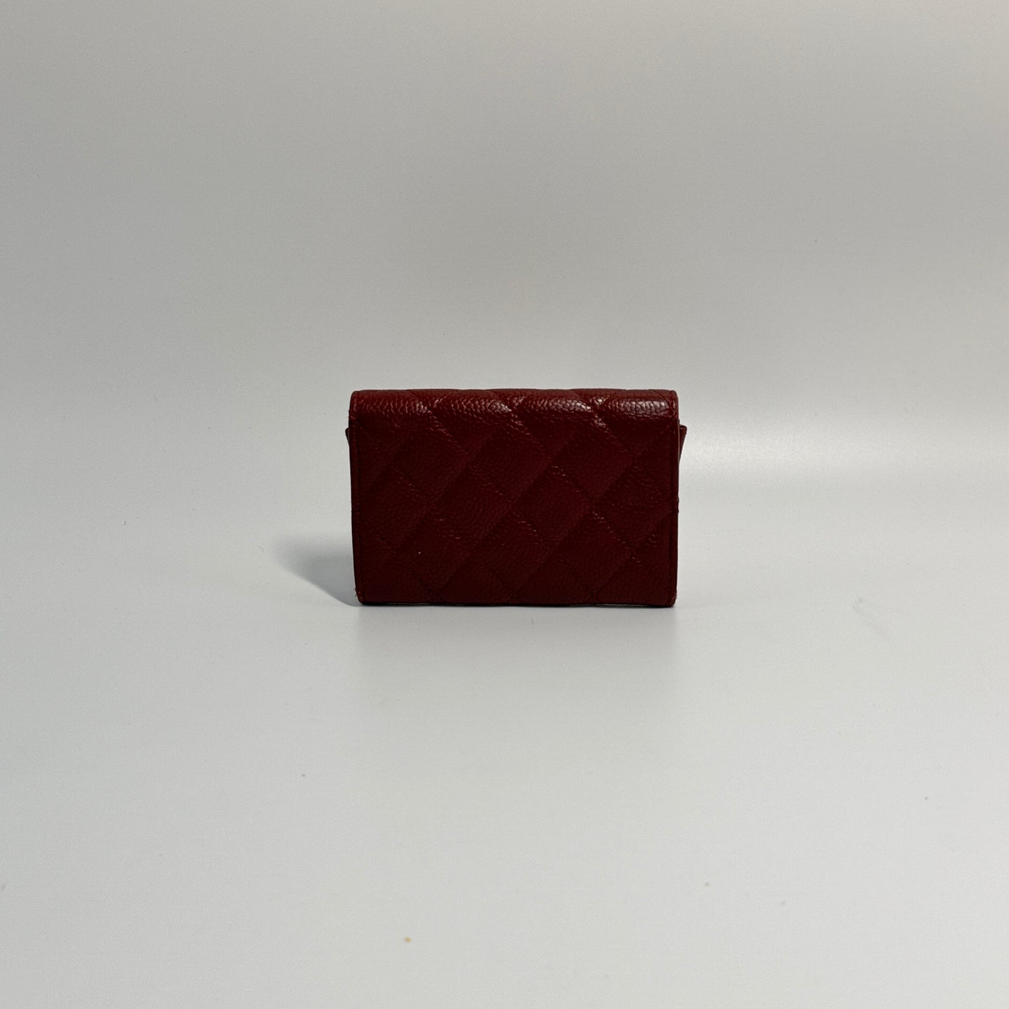 Iridescent Caviar Quilted Flap Card Holder Wallet Burgundy
