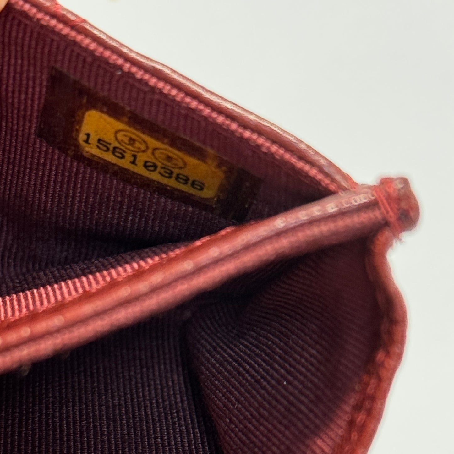 Iridescent Caviar Quilted Flap Card Holder Wallet Burgundy